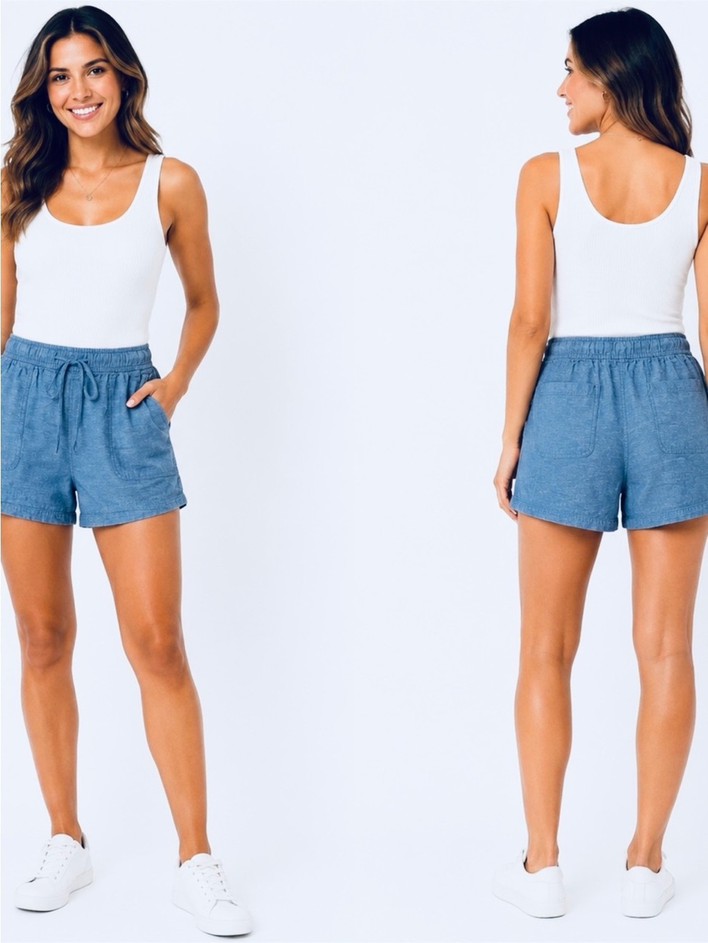 GAP Denim-Blue Casual Cotton Shorts with Elastic Waist and Drawstring. Like New!